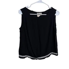 Kathie Lee Blouse Women's Medium Black Boxy Sleeveless Round Neck Tank Top