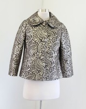 Banana Republic Brown Gold Paisley Floral Metallic Foil Swing Jacket Silk Sz XS