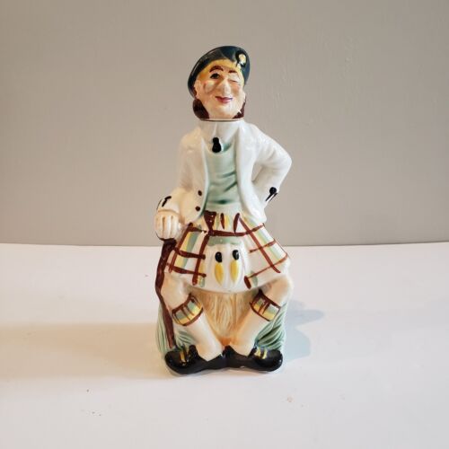 Scotland Decanter figurina scozzese uomo kilt barile canna tappo testa vintage Regno Unito - Foto 1 di 6