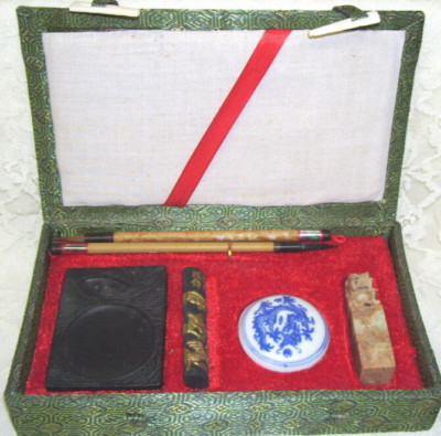Chinese Writing Set Four Treasures of the Study w/ Carved Stone Seal | eBay