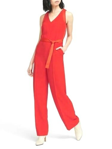 Beautiful NWT BANANA REPUBLIC $248 POSTER RED Orange V NECK JUMPSUIT size12