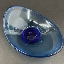 Biomorphic Vase Blue Dish Holmegaard Selendia Sweden Vintage 10”X7.5”X4”