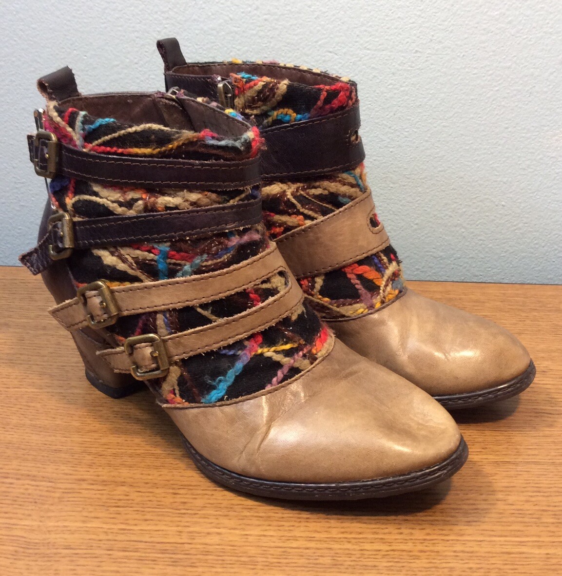 Spring Step L'Artiste Women's Size 8 / 39 Redding Boot Block Heel Tan Red Yarns