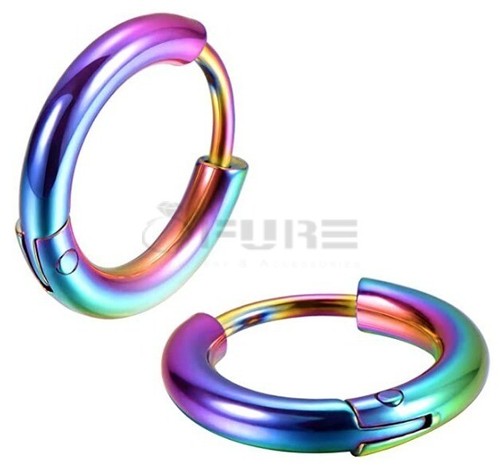 Stainless Steel Rainbow Cartilage Helix Hoop Ring Sleeper Stud Earrings 8-20MM - Picture 2 of 46