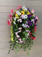 Multicoloured Large Garden Hanging Basket Artificial Silk Flowers Outdoor Plants