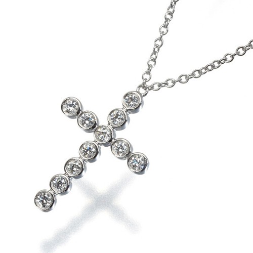 Auth Tiffany&Co. Necklace Jazz Cross Diamond 950 Platinum