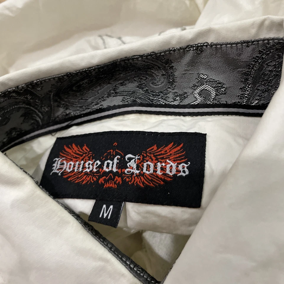 Camisa HOUSE OF LORDS Hombres M Grunge Y2k CyberGoth Punk Rock Cresta Diamante Blanca M Foto 4 de 4