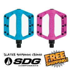 SDG Slater 90x90mm CroMo axle Blue or Neon Pink Bicycle Bike Pedals - two Color