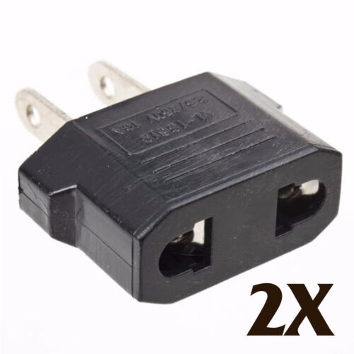 2X EU to US AC POWER PLUG ADAPTER Adaptor TRAVEL CONVERTER Adapters Black - Afbeelding 1 van 6