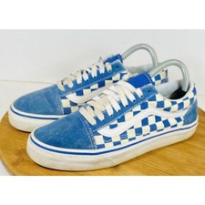 VANS Blue/White Checkered Skateboard Canvas Suede Low Top Shoes Mens Sz 6.5