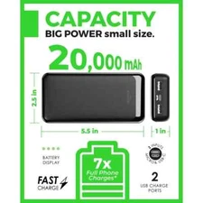 Liquipel Powertek 20,000 mAh Portable Fast Charging Dual Output Battery Pack