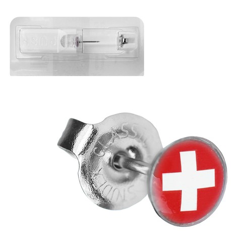 1 Erstohrstecker Chirurgenstahl Flagge Schweiz - Bild 2 von 3