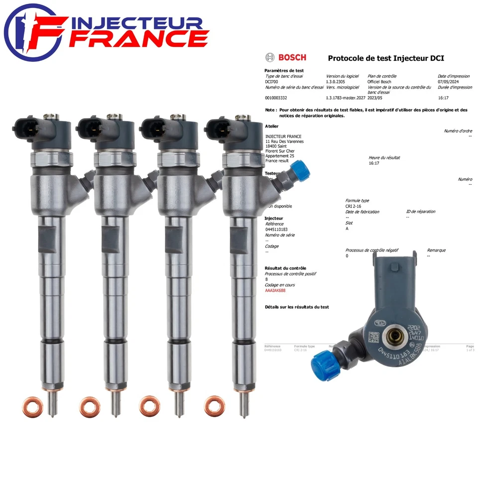 4x 0445110183 Injecteur Bosch Lancia Opel Astra H Fiat Doblo 1.3 0986435102 - Photo 2/4