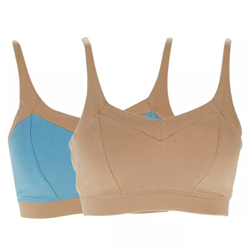 Rhonda Shear 2-pack Cotton-Blend Bra with Back Closure, Aqua Blue/Beige, M - Image 2 of 4