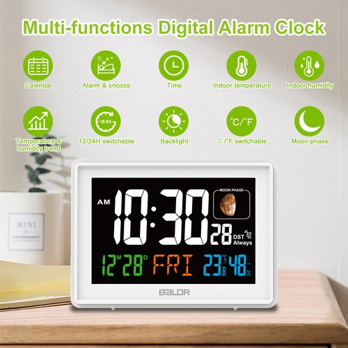 BALDR Radio Controlled Alarm Clock Large Display with Time Calender Temperature - Picture 25 of 36
