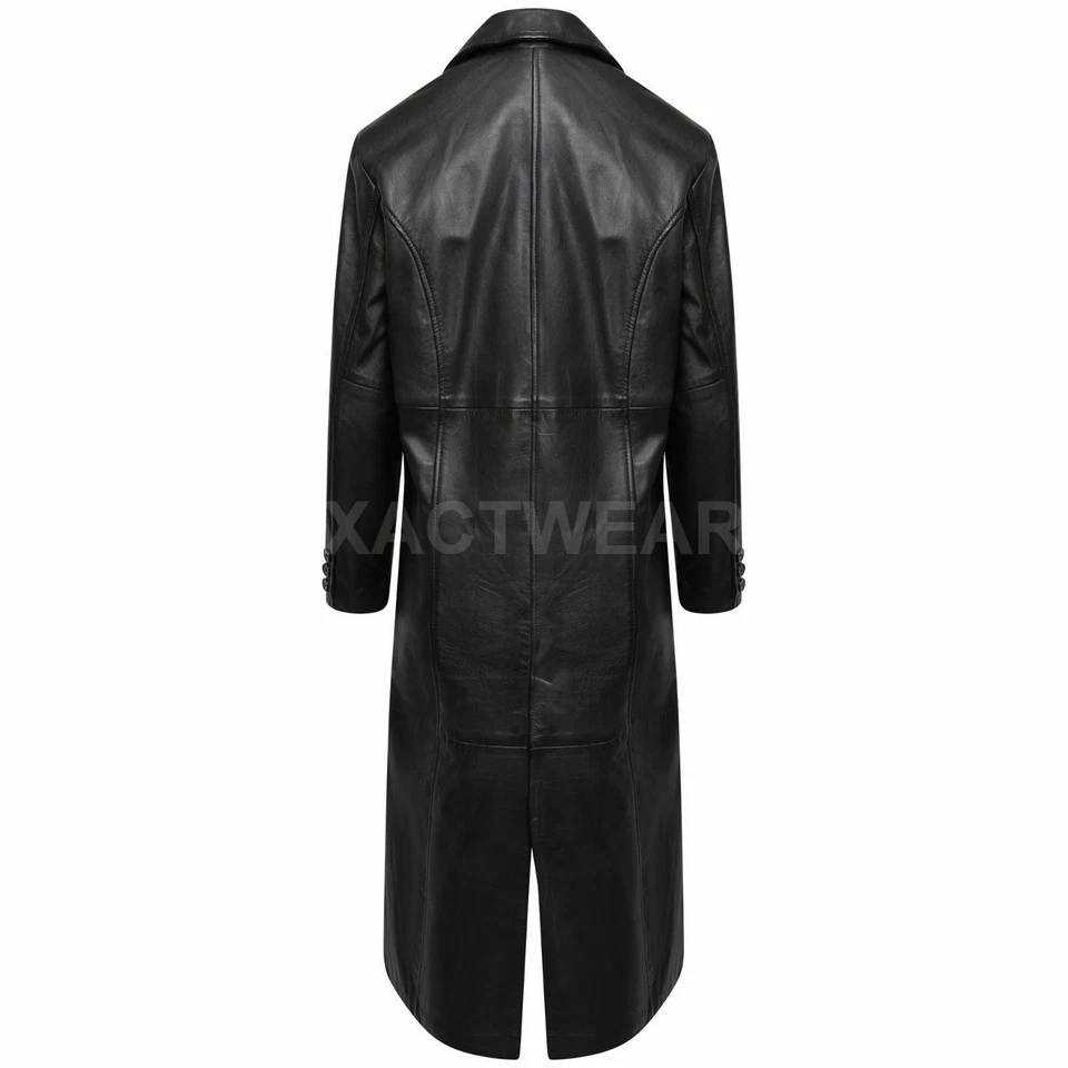 Abrigo largo informal para mujer de cuero genuino de piel de cordero abrigo gótico de longitud completa Foto 2 de 3