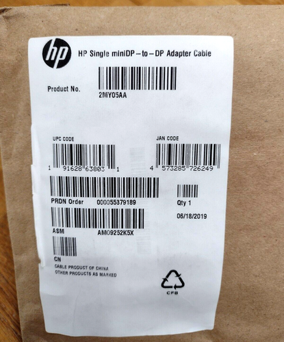 ๐ฅ HP Single miniDP-to-DP Adapter Cable - DisplayPort - 2MY05AA - New in Bag