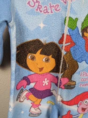 Vintage Dora the Explorer Pajamas Size 4 Fleece 1 Piece PJs Diego Boots Skating - Picture 2 of 9