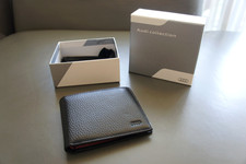 NIB Genuine Audi Sport Black  Red Premium Leather ID Credit Card Coin Wallet