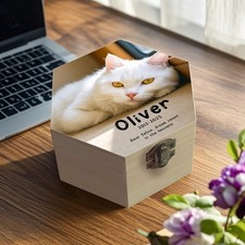 Personalized Photo Pet Urn Wooden Cat Dog Ashes Octagon Hexagon Memorial Box