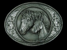 SK01104 VINTAGE 1991 HORSES WESTERN COWBOY SISKIYOU PEWTER BELT BUCKLE