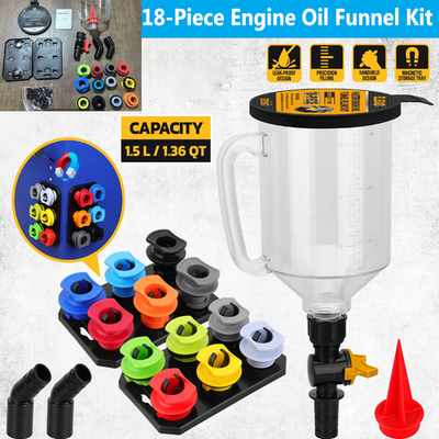 #ad #ad 18Pcs Engine Oil Funnel Set 1.5L with 12 Adapters GM Ford BMW Audi Oil Fill Kit $39.98