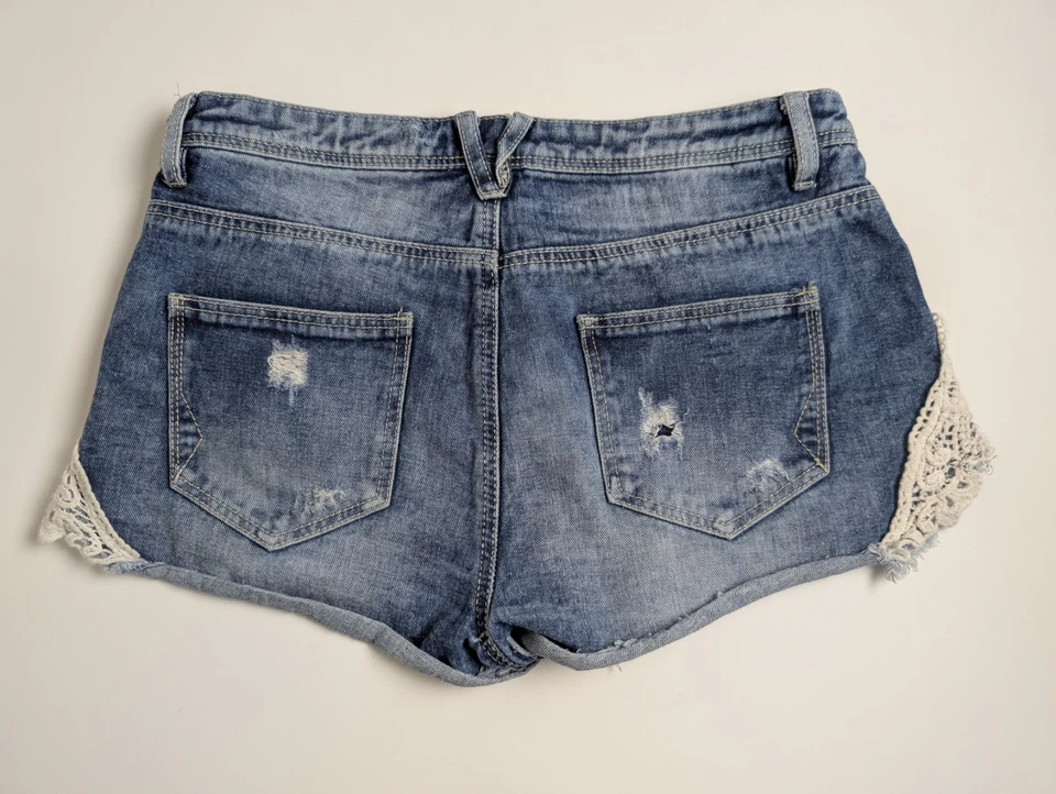 Joe боксера джинсовой ткани Jean шорты искусственно состаренный кружевной отделки синий размер 5 женщин повседневный - Изображение 2 из 4