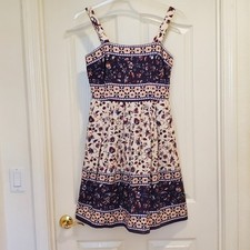 Eliza J Dress Women's 10 Sleeveless Floral Linen Blend Rear Zip Pockets EUC