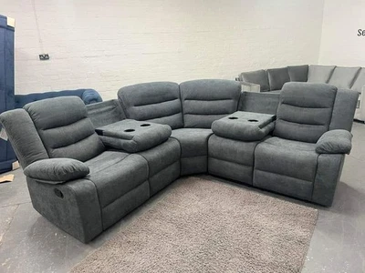 SOFA HUB Sorrento Fabric Corner Recliner with Cupholders (Grey)