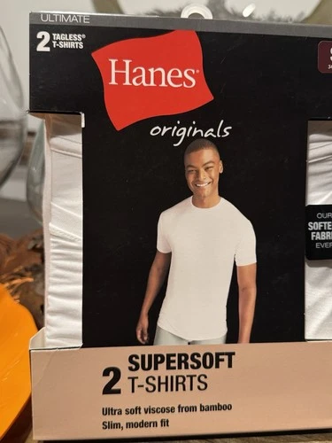 Hanes Originals Supersoft Tagless Bamboo Viscose T-Shirt White Small Crew Neck image 4