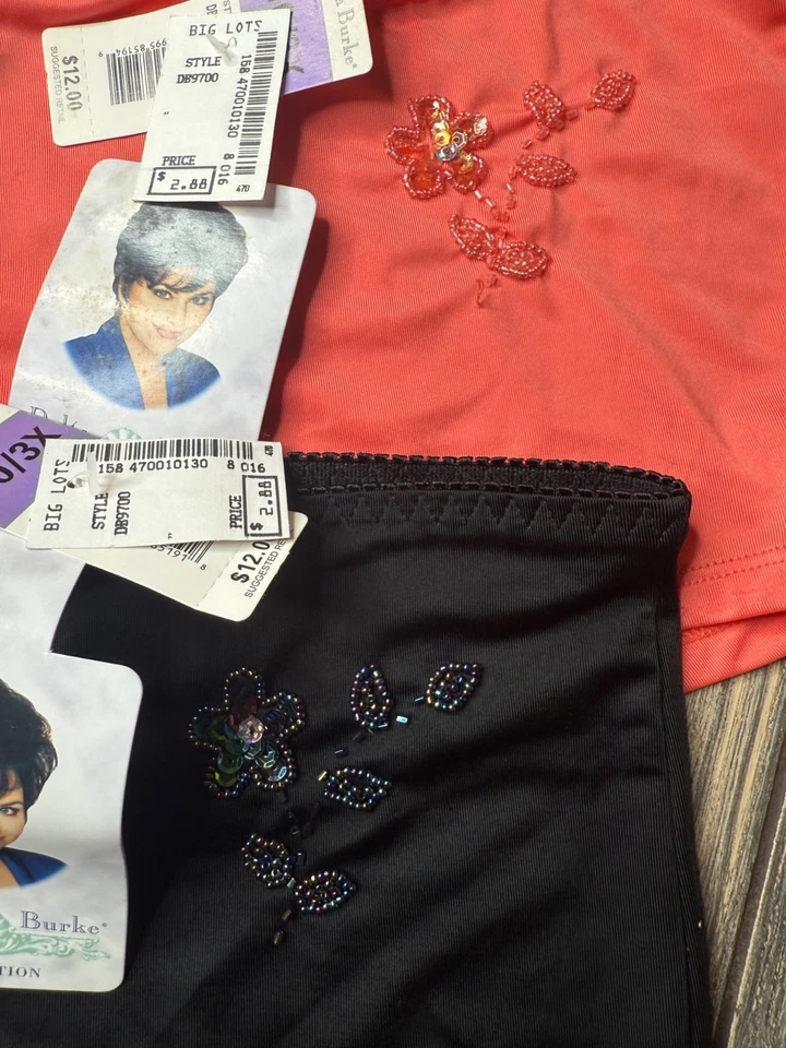 Bragas cortas vintage Delta Burke con cuentas adornadas florales rojas negras 10 3X Foto 2 de 4