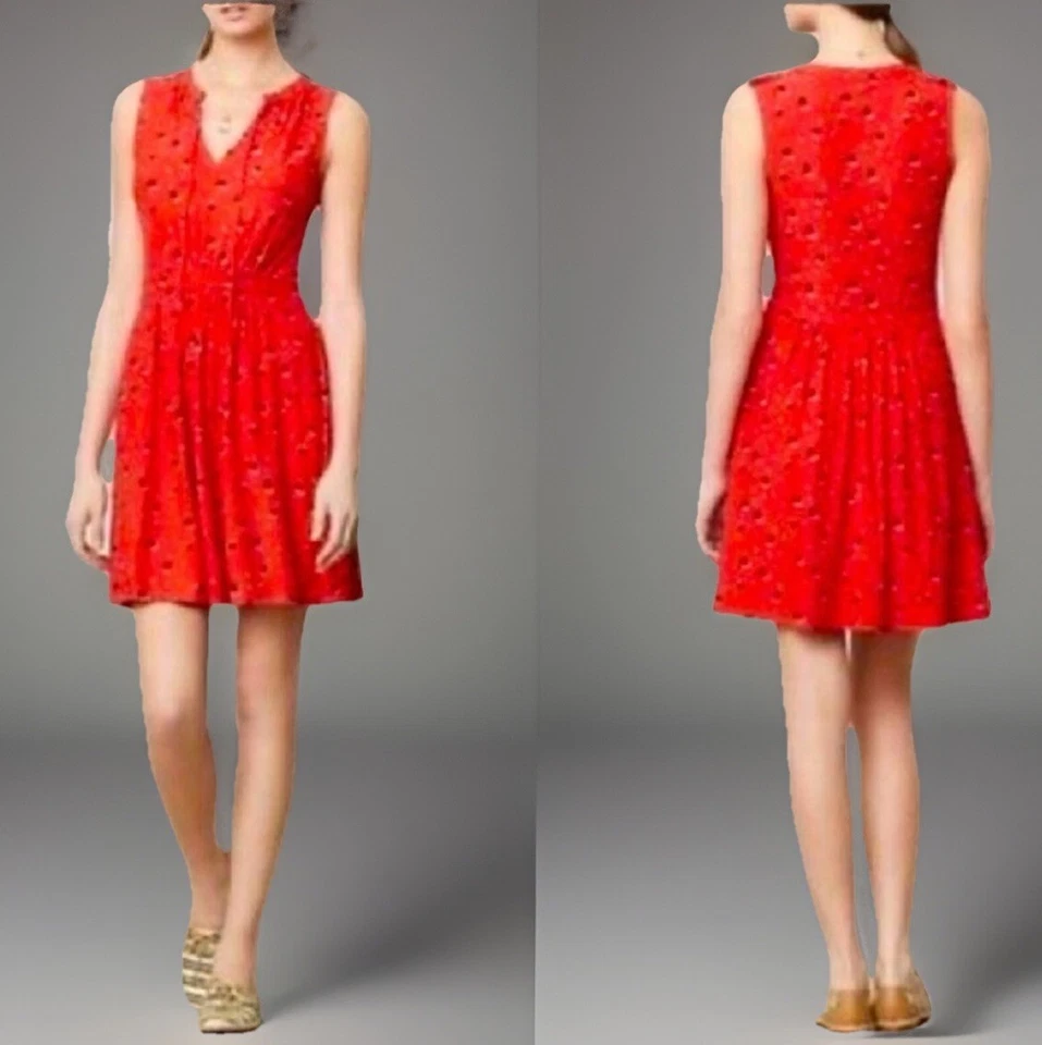 Vestido LEIFNOTES ANTHROPOLOGIE Pequeño Rojo Patrón Velero Ancla Estampado Sin Mangas Foto 3 de 4
