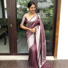 Soft Lichi Silk Saree Silver Zari Jacquard Work Contemporary Party Wear Sari