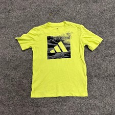 Adidas T-Shirt Boys Size 5 Neon Yellow Camo Logo Graphic Short Sleeve Athletic