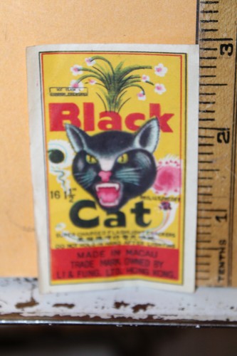 Vintage schwarze Katze Taschenlampe Cracker Feuer Papier Etikett Macau Li & Fung Hongkong