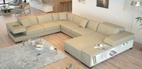 "Ecksofa U Form Sofa Couch Polster Ecksofa Wohnlandschaft Ledersofa Badra \"Beige\""