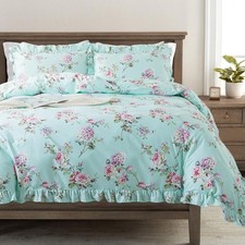Floral Duvet Cover Set Twin Size 100 Cotton French Country Bedding Hydrangea...