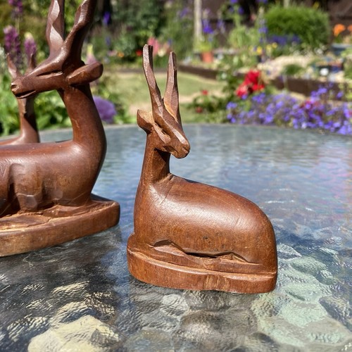 Vintage Set 3 Hand Carved Wooden Antelope Figurines Ornaments Wood Made In Kenya - Picture 4 of 14
