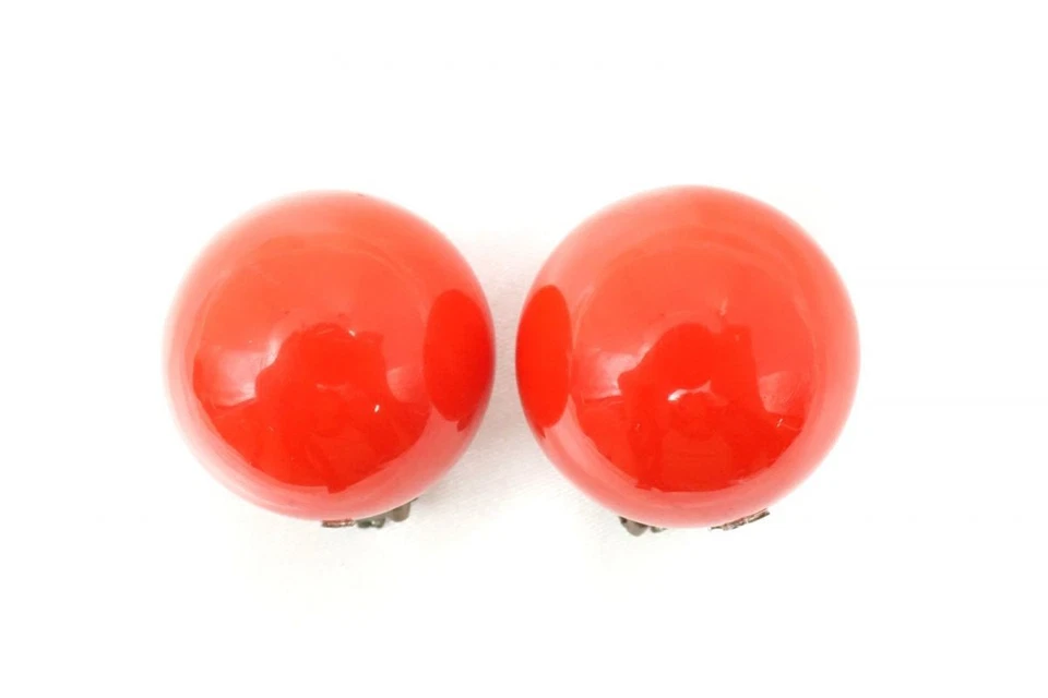 Yves Saint Laurent Seltenes Vintage 80s Ysl Logo Kugel Ohrringe Harz Retro Rot - Bild 4 von 4