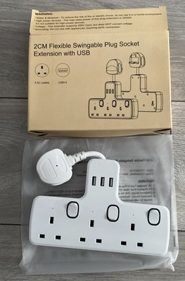 Mehrfachstecker Verlängerungssteckdose mit USB-Eingang 3-fach Steckeradapter mit flexiblem