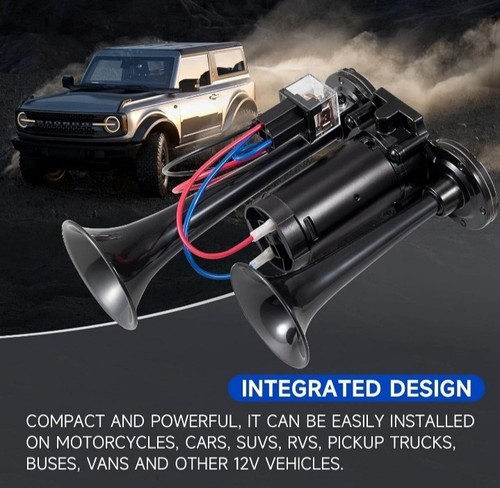 12V 150DB Air Horn for Truck Train, Car Horns Loud Black 2 tube horns .......269 - Picture 6 of 15