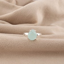 Aqua Chalcedony Gemstone 925 Sterling Silver Handcrafted Jewelry Ring For Women
