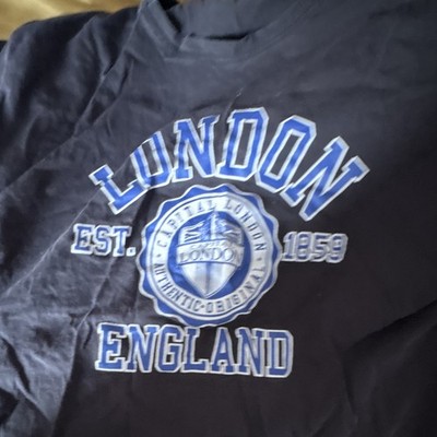 Men's Black Pullover Hoodie XL London England Graphic Print Fleece Drawstring