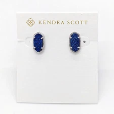 New Kendra Scott Ellie Silver Stud Earrings In Dark Blue Drusy