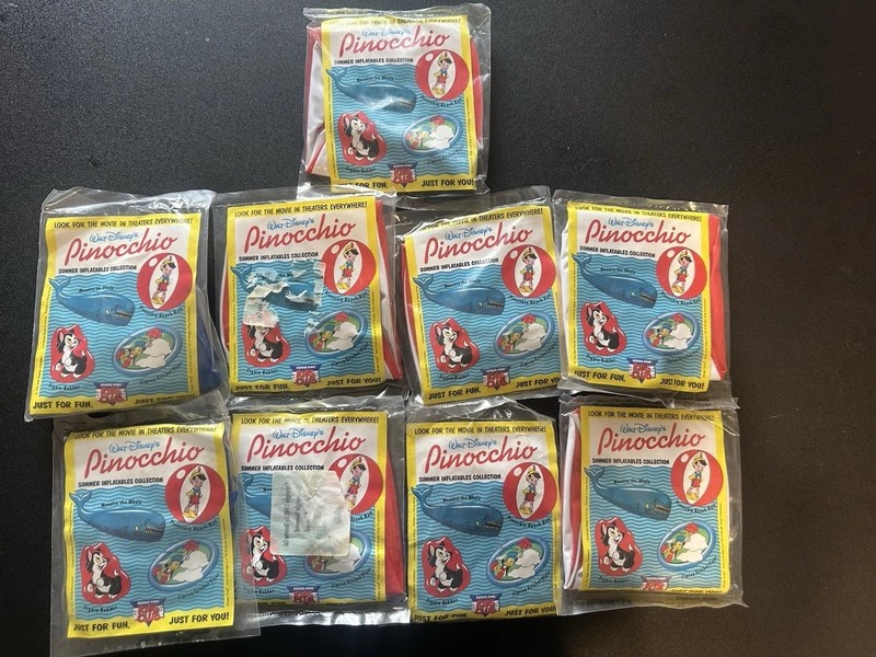 *** Lot of 9- Vintage Disney Pinocchio- 1992 Burger King Kids Meal Toys Set ***