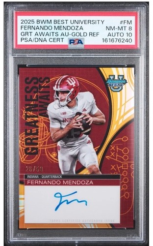 Fernando Mendoza [Gold] #GA-FM 2025 Bowman Best University Greatness Awaits Autograph card