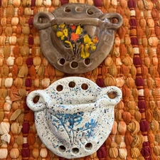 Lot of 2 Vintage  Ceramic Macrame Beads With Pocket. 5x5