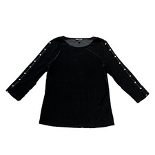 Vintage Y2K 90s Top Medium Black Velvet Stret...