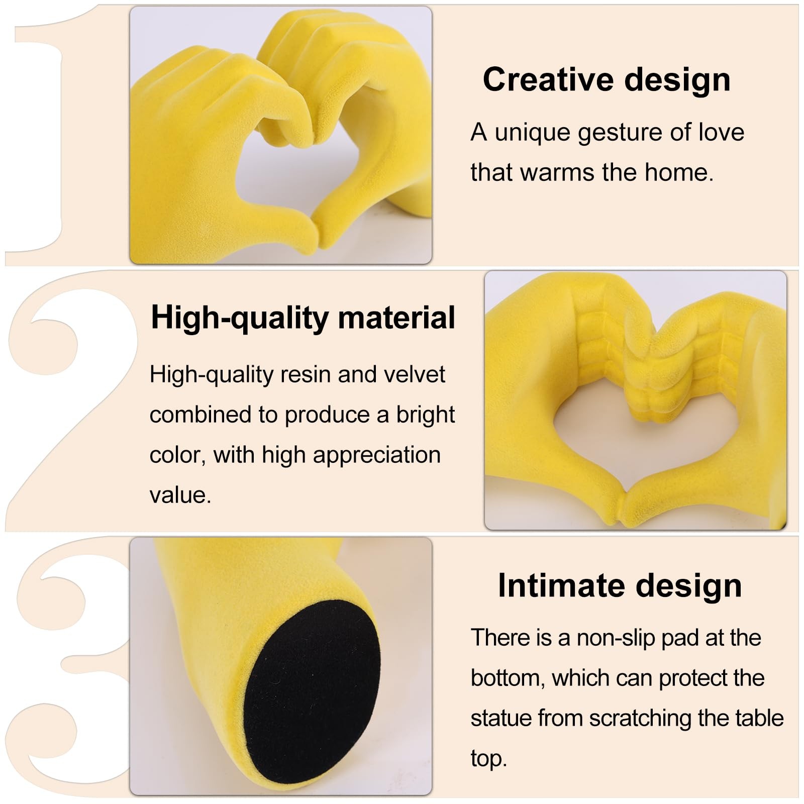 Yellow Heart Hand Sculpture, Heart Hand Statue Home Decor Aesthetics, Suitabl...