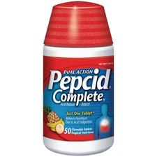 Pepcid Complete Chewable Tablets Tropical Fruit 50Ct Heartburn Relief ex 7/2027+